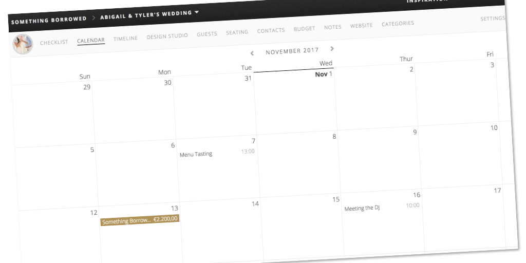 Wedding planner tool - Calendar